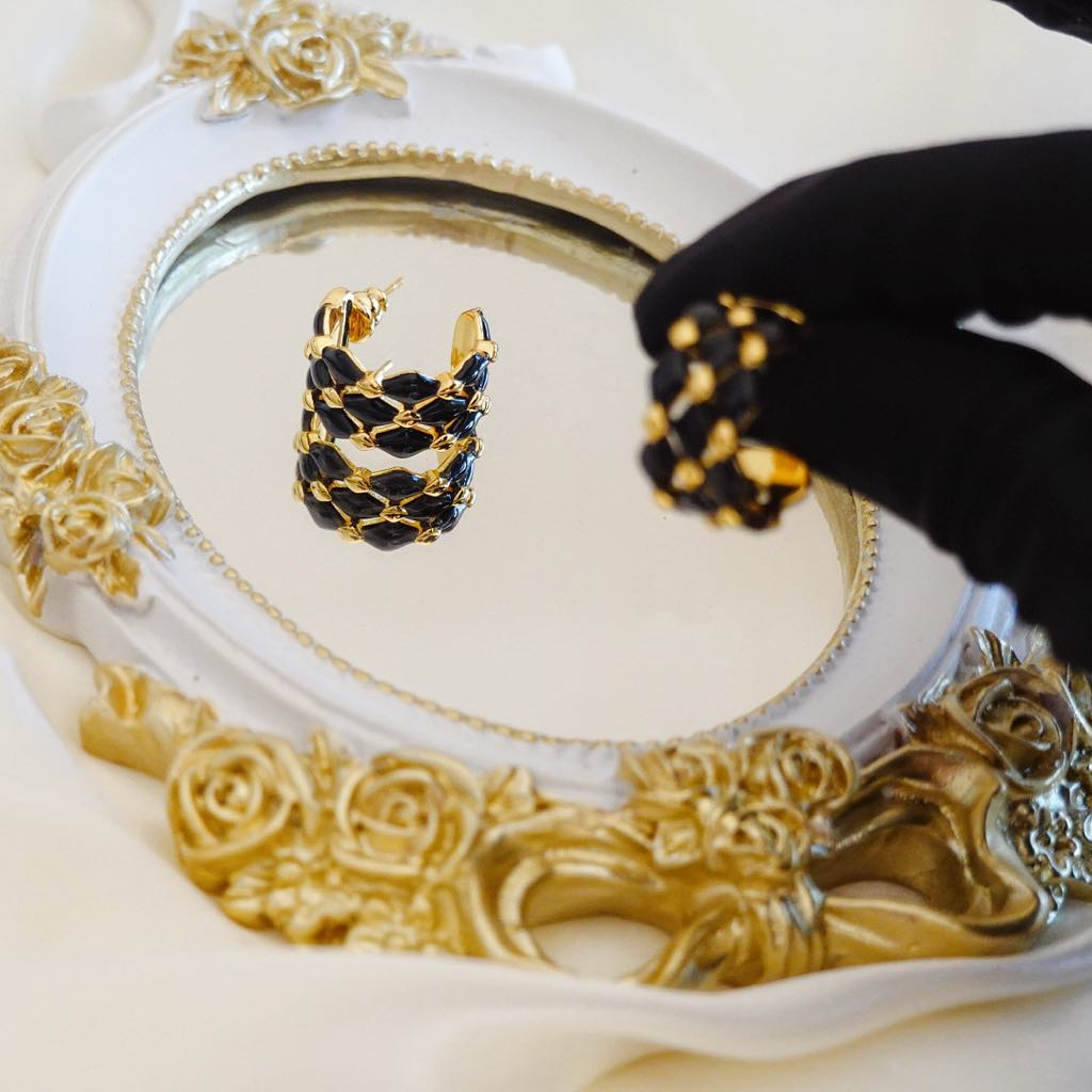 Classic Black Gold Patterned Earrings for Everyday Elegance