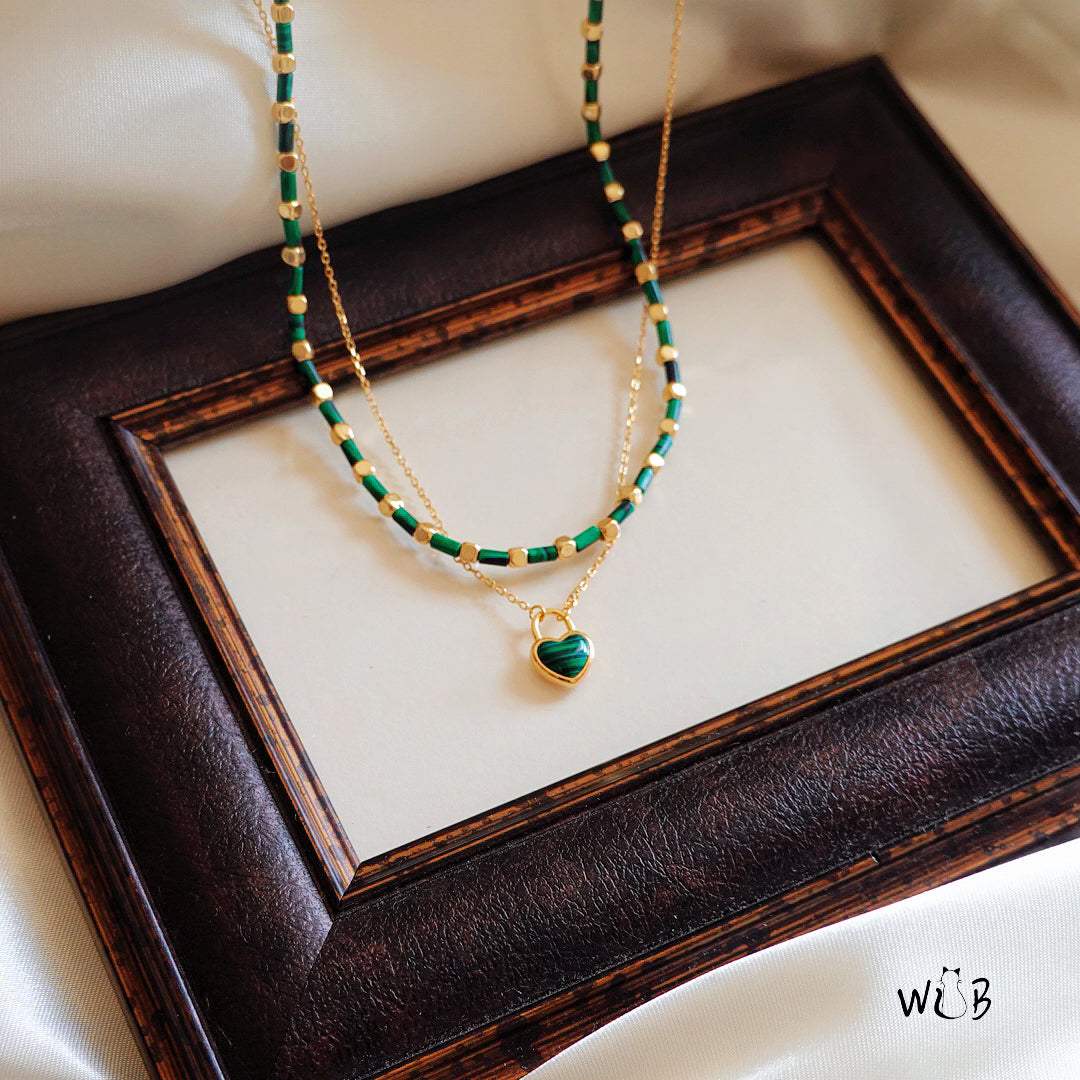 Gold Malachite Beaded Necklace: Layering Necklace & Gifts For Her