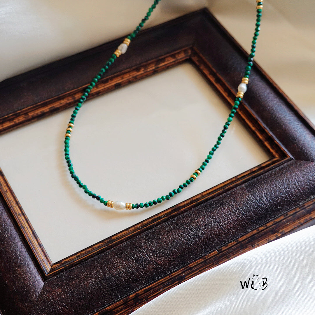 Minimalist Malachite Beaded Necklace: Green Necklace & Gifts For Her