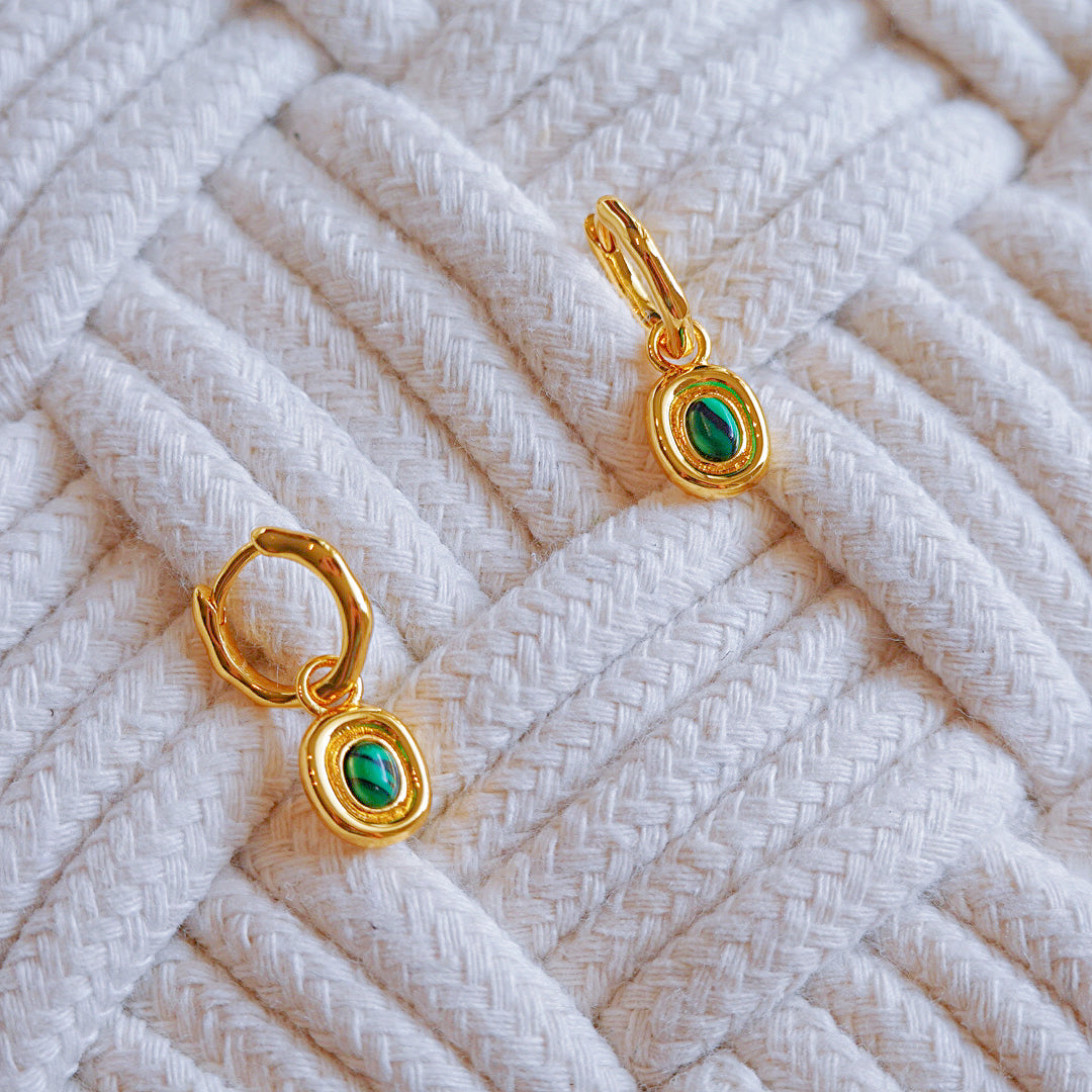 Malachite Drop Earrings: Gold Earrings & Petite Hoop Earrings