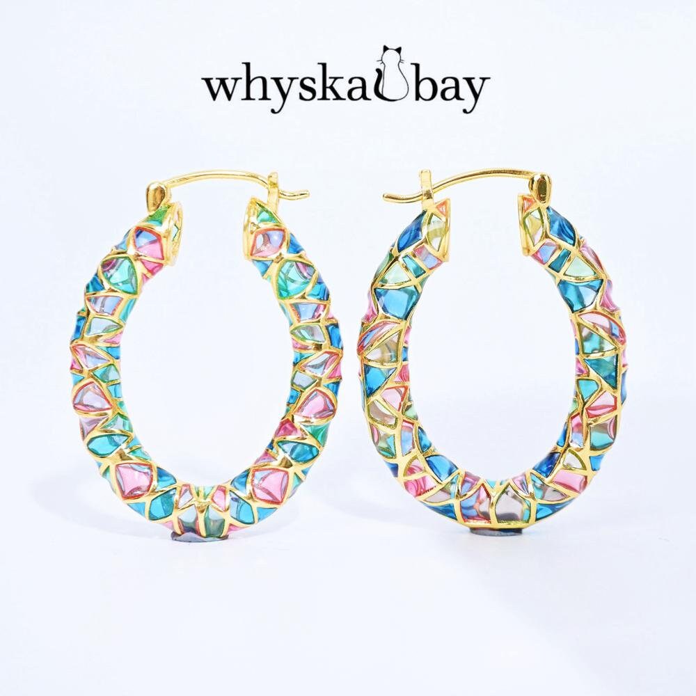 Circle of Magic: Blue Hoops Enamel Earrings • Plique a Jour Hoop Earrings