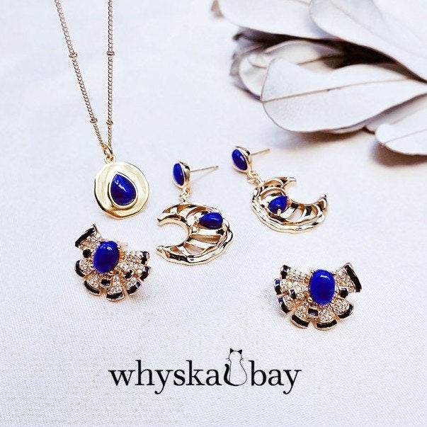 Love You To The Moon: Lapis Lazuli Gemstone Moon Earring