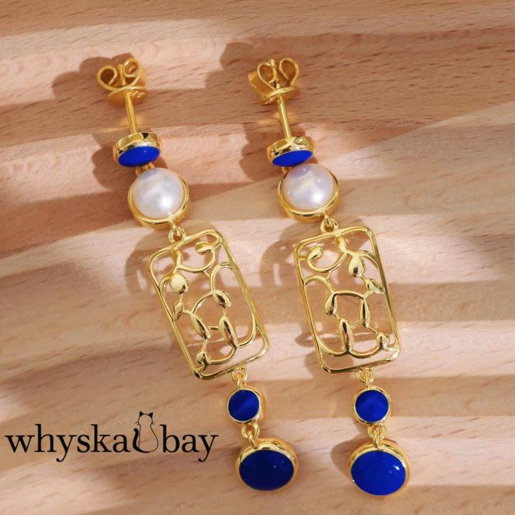 Paris Blue: Paris Window Earring • French Window Inspired Gold Earrings