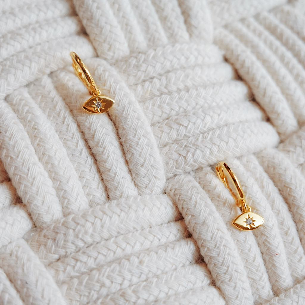 Minimalist Evil Eye Earring: Gifts For Her & Lucky Hoops