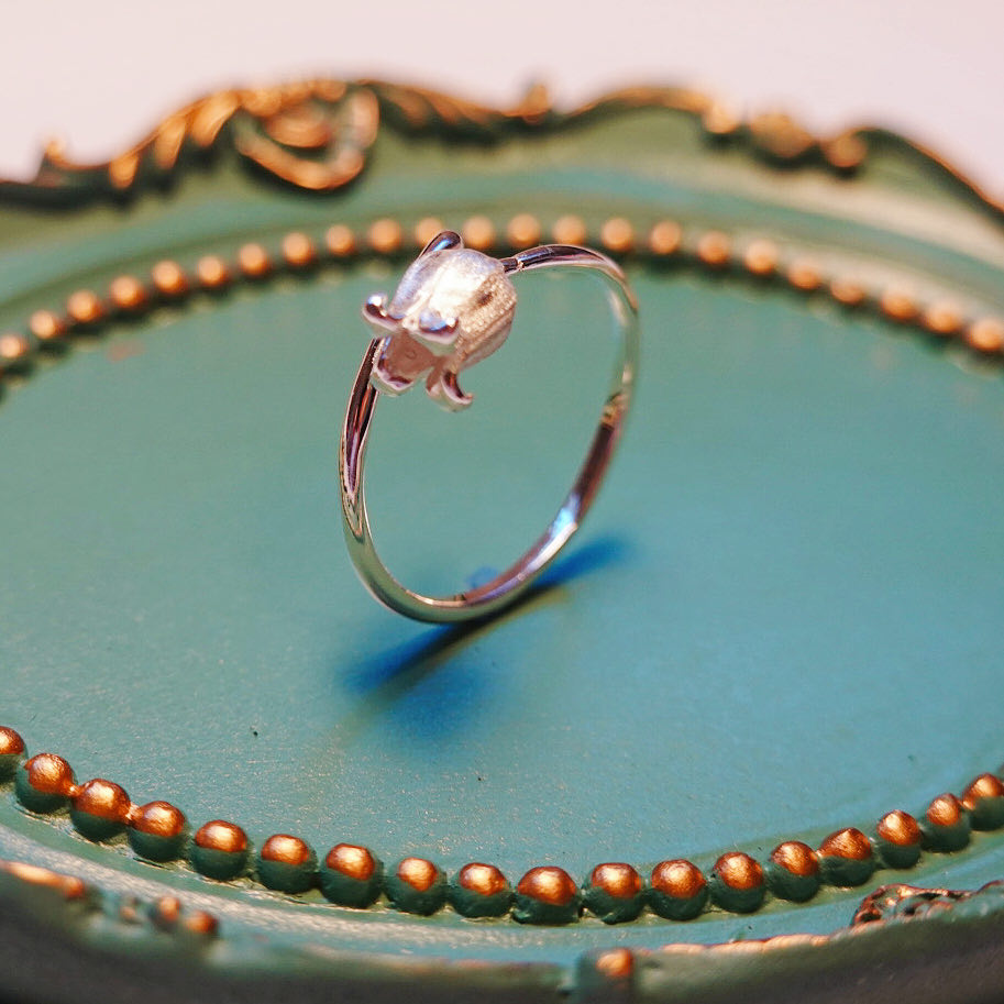 Flower Bud Silver Ring: Adjustable Rings