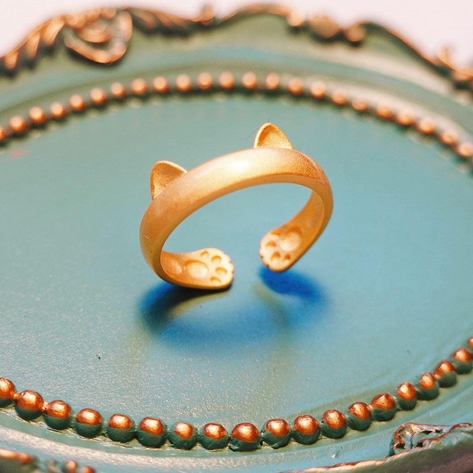 Cute Cat Gold Ring: Adjustable Rings