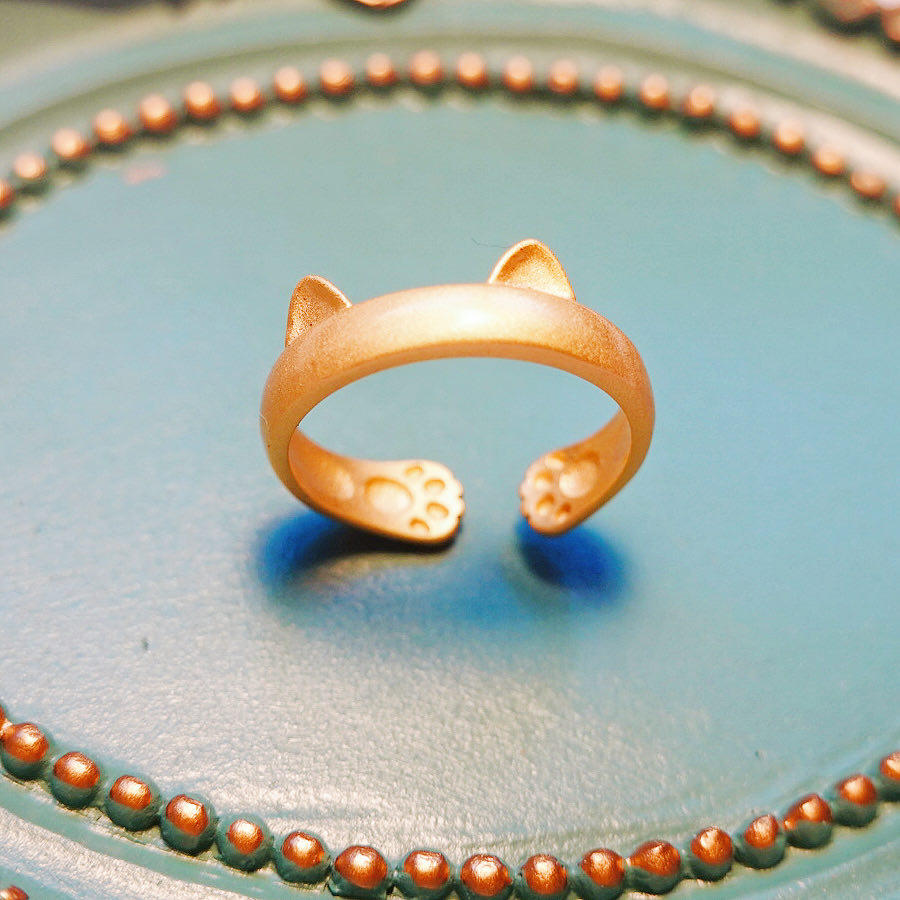 Cute Cat Gold Ring: Adjustable Rings
