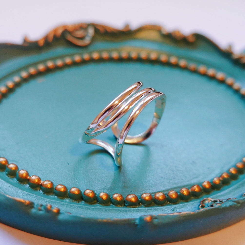 Three Line Silver Ring: Thin Band & Adjustable Rings