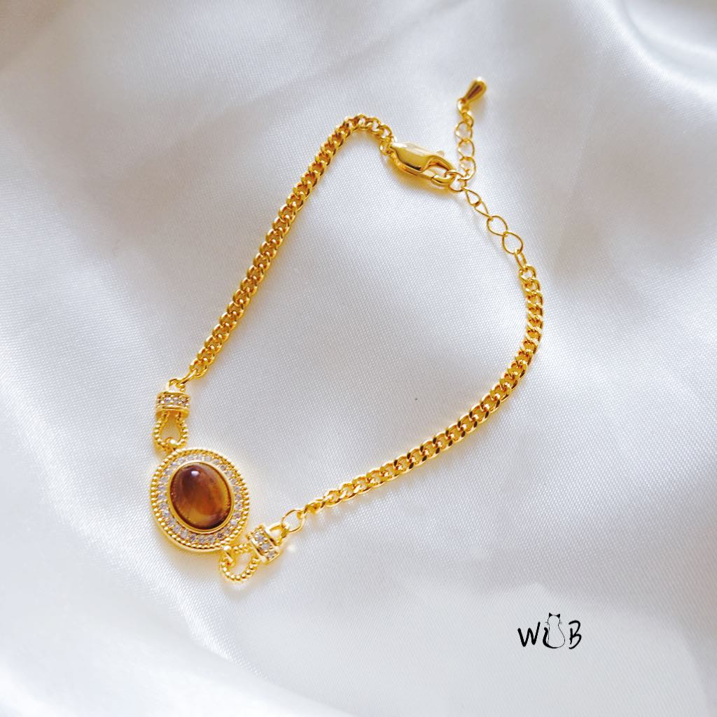 Diamond Tiger's Eye Gemstone Bracelet
