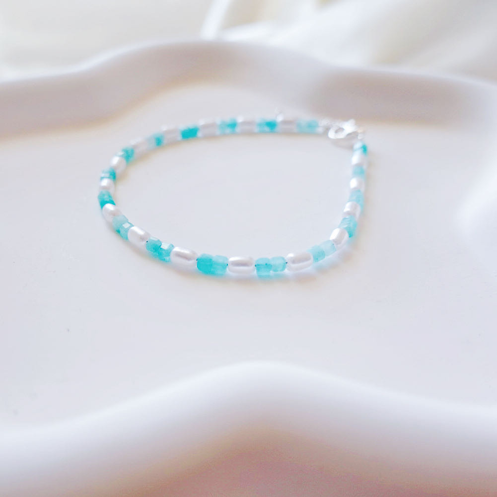 Tiny Pearl Blue Bracelet: Natural Gemstone Petite Bracelet