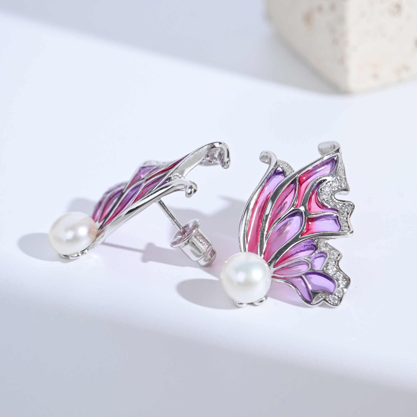 Sky Blue Enamel Earrings: Butterfly Pearl Earrings & Romantic Gifts For Her
