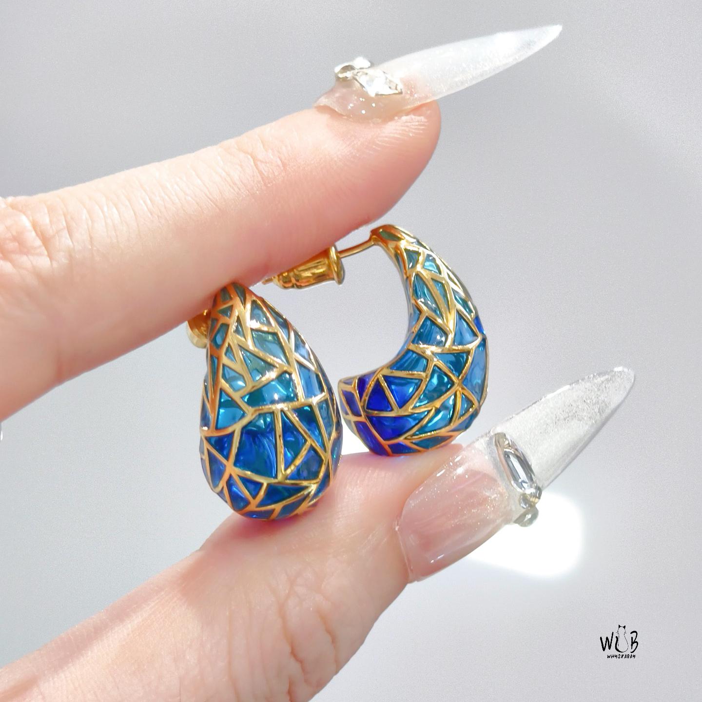 Skyfall Tear Drop Enamel Earrings: Sapphire Rain Enamel Earrings & Elegant Gifts For Her