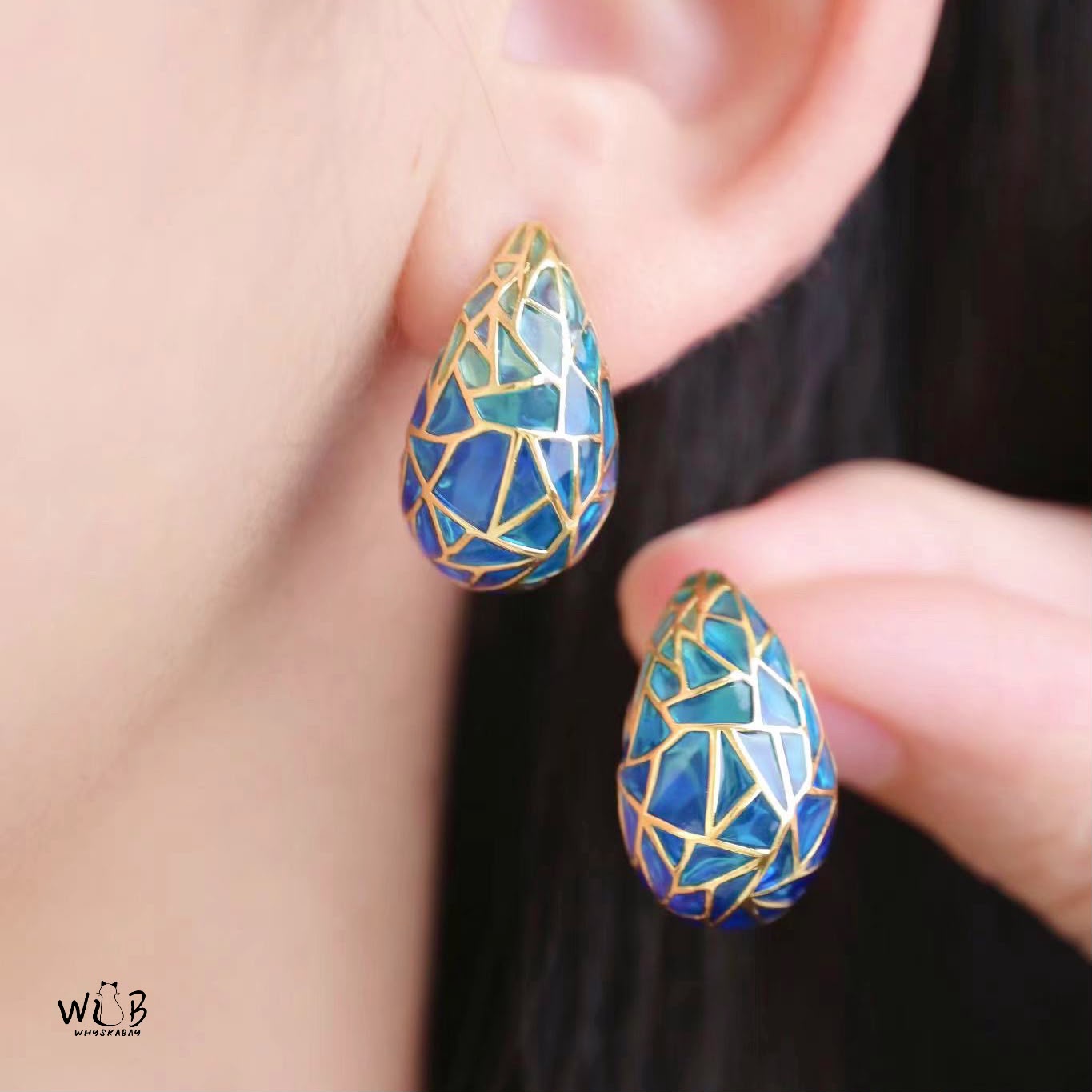 Skyfall Tear Drop Enamel Earrings: Sapphire Rain Enamel Earrings & Elegant Gifts For Her