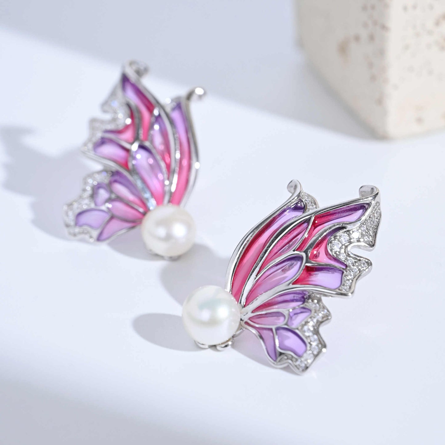 Sky Blue Enamel Earrings: Butterfly Pearl Earrings & Romantic Gifts For Her