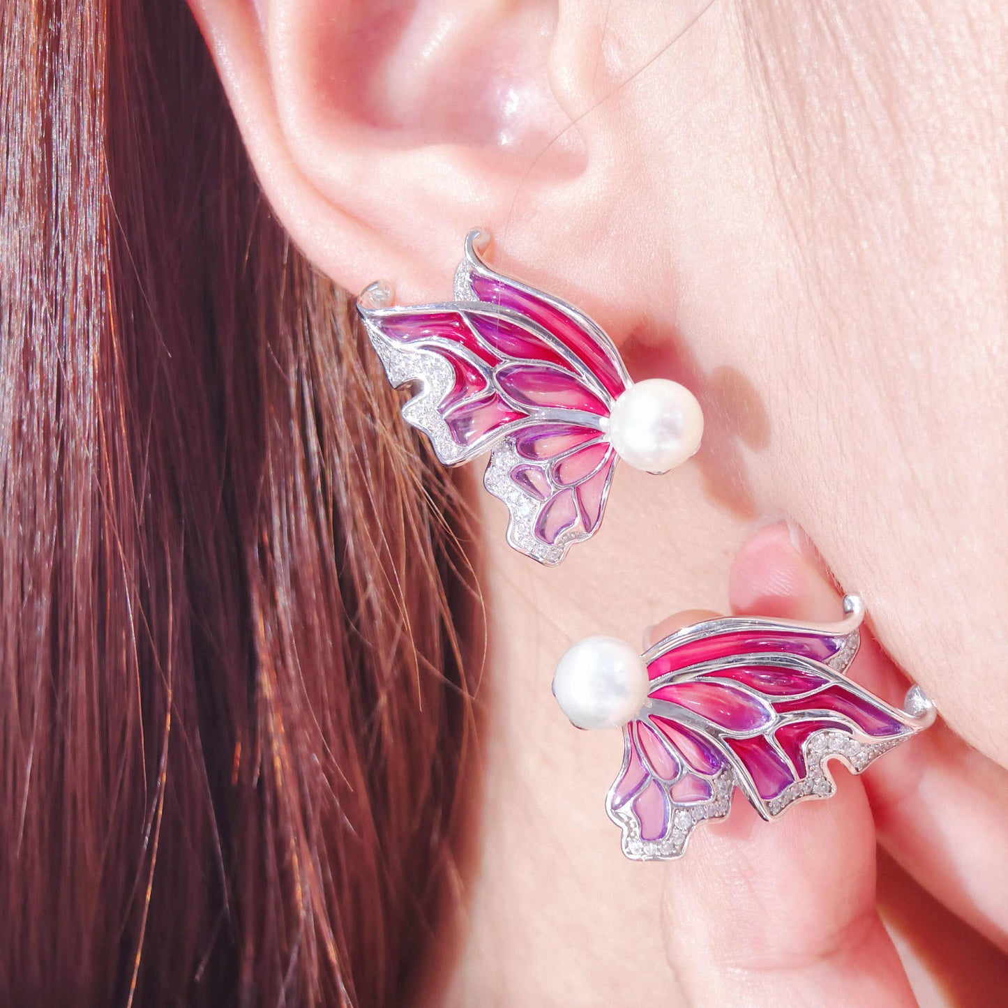 Sky Blue Enamel Earrings: Butterfly Pearl Earrings & Romantic Gifts For Her