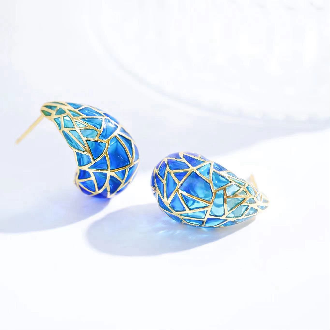 Skyfall Tear Drop Enamel Earrings: Sapphire Rain Enamel Earrings & Elegant Gifts For Her
