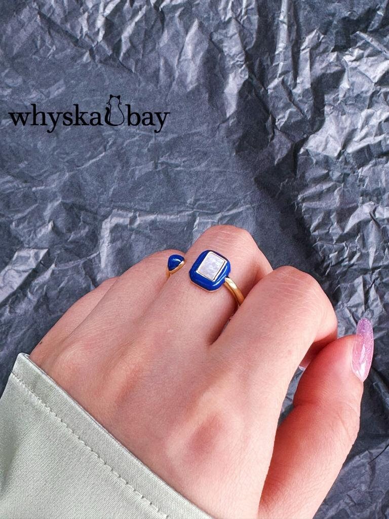 Sky Line: Pearl Blue Enamel Rings