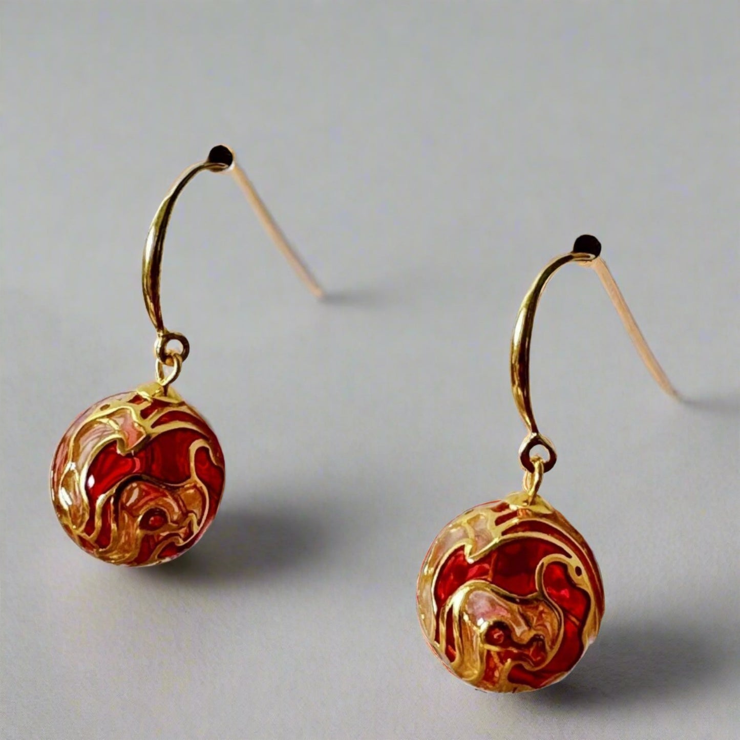 Sunrise Inferno: Red Ball Enamel Earrings