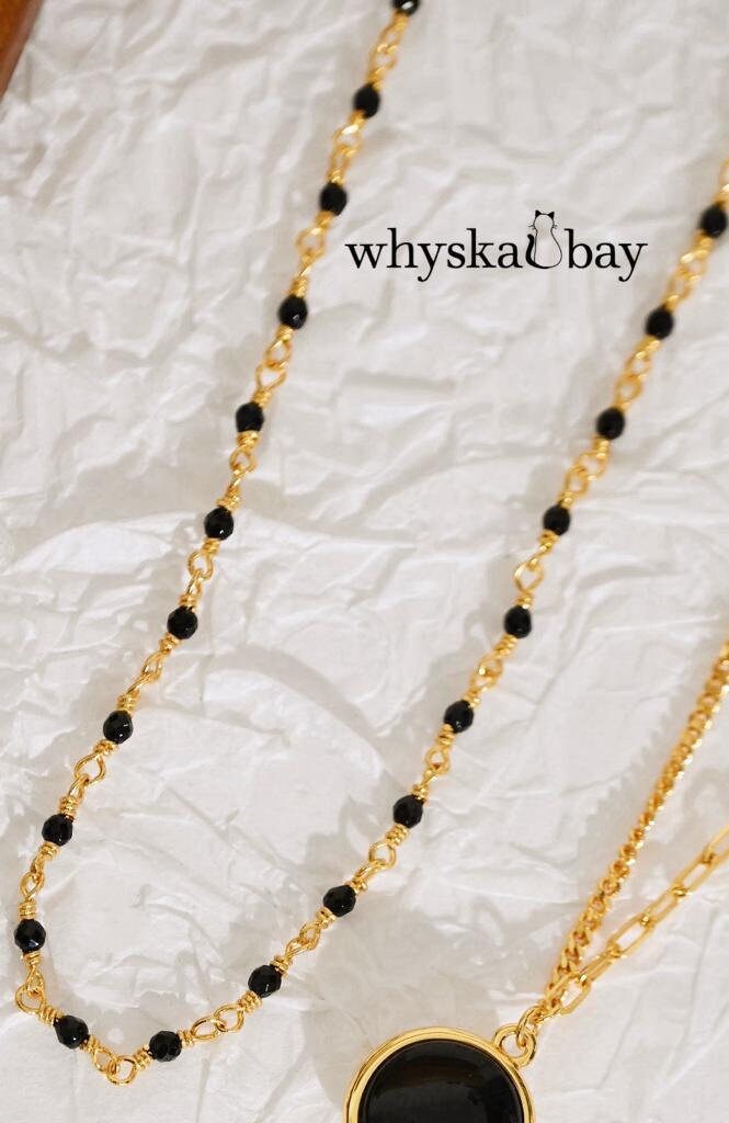 Black Onyx Bead Gold Minimalist Necklaces