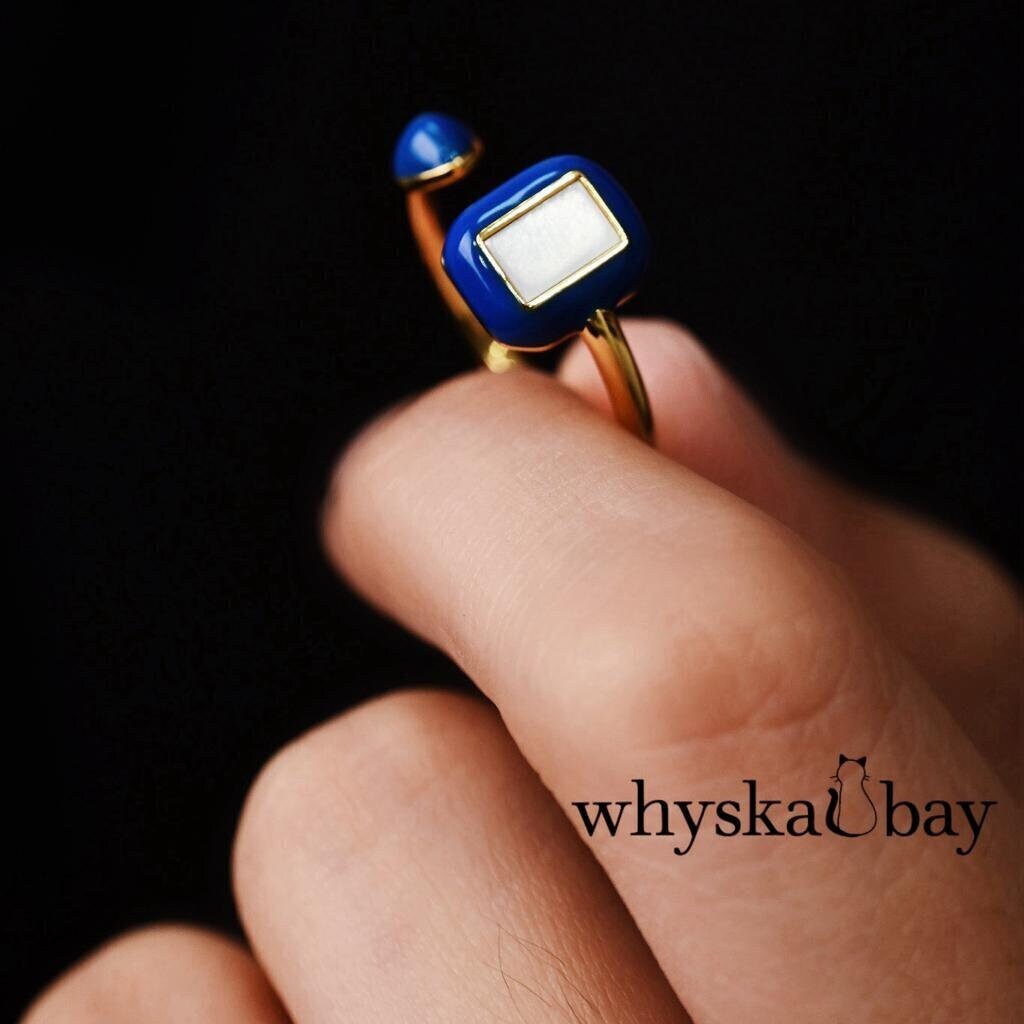 Sky Line: Pearl Blue Enamel Rings