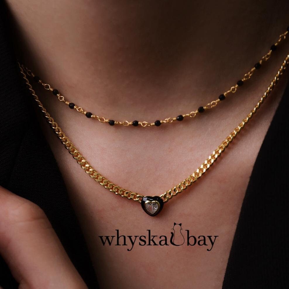 Black Onyx Bead Gold Minimalist Necklaces