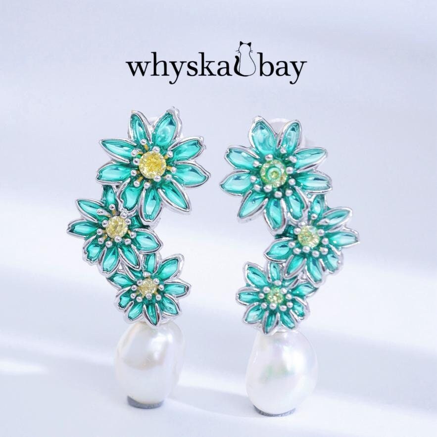 Spring Awakening: Enamel Daisy Topaz Earring