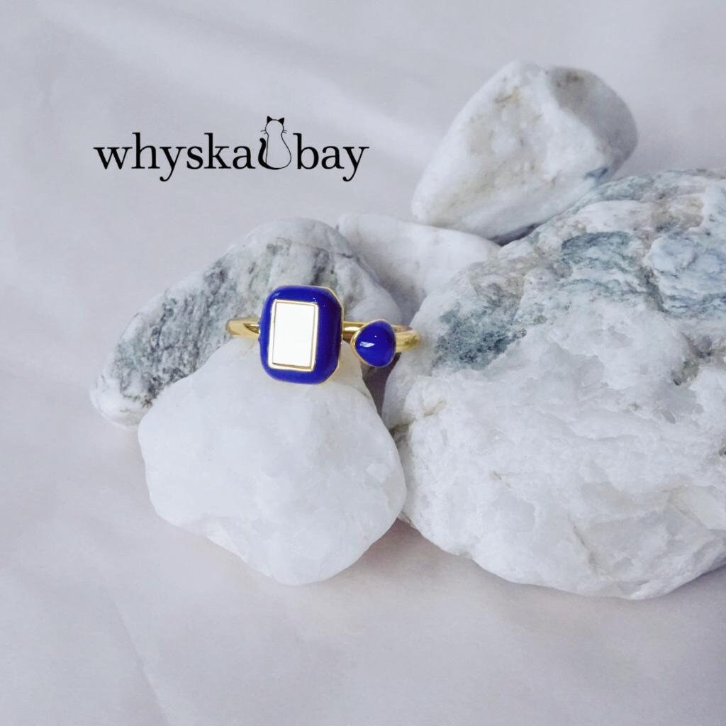 Sky Line: Pearl Blue Enamel Rings