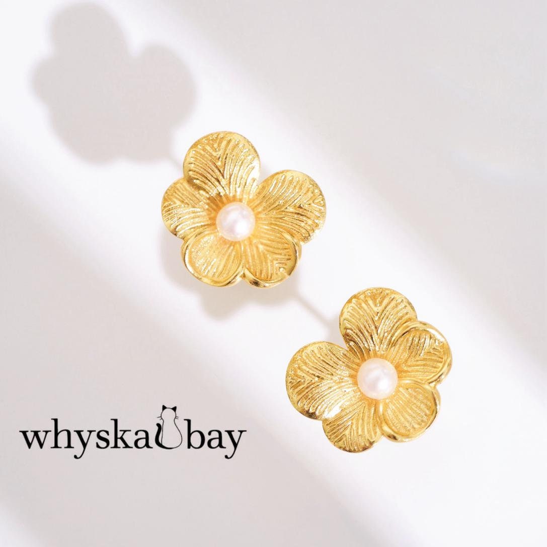 Flower AND Pearl Vintage Gold Stud Earrings