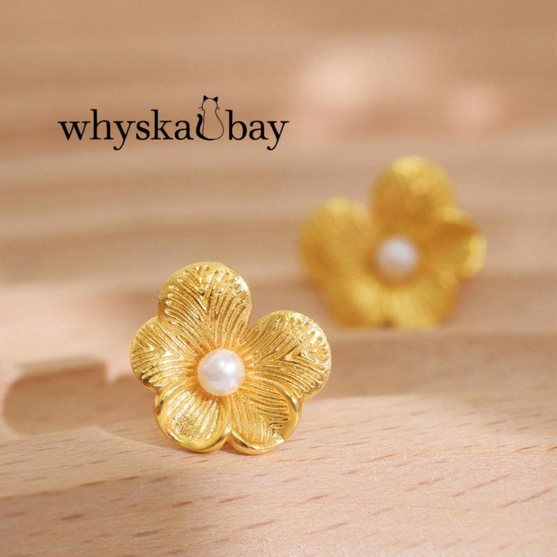 Flower AND Pearl Vintage Gold Stud Earrings