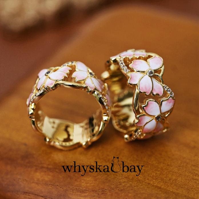 Handcrafted Nature Inspirited Flower Enamel Thick Rings