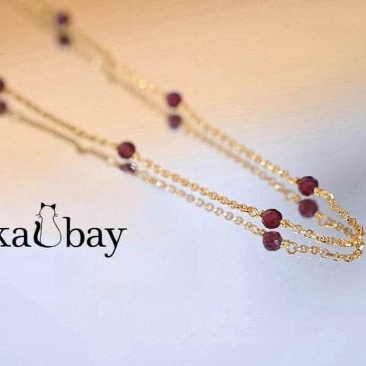 Garnet Bead Minimalist Necklaces: Red Garnet January Birthstone