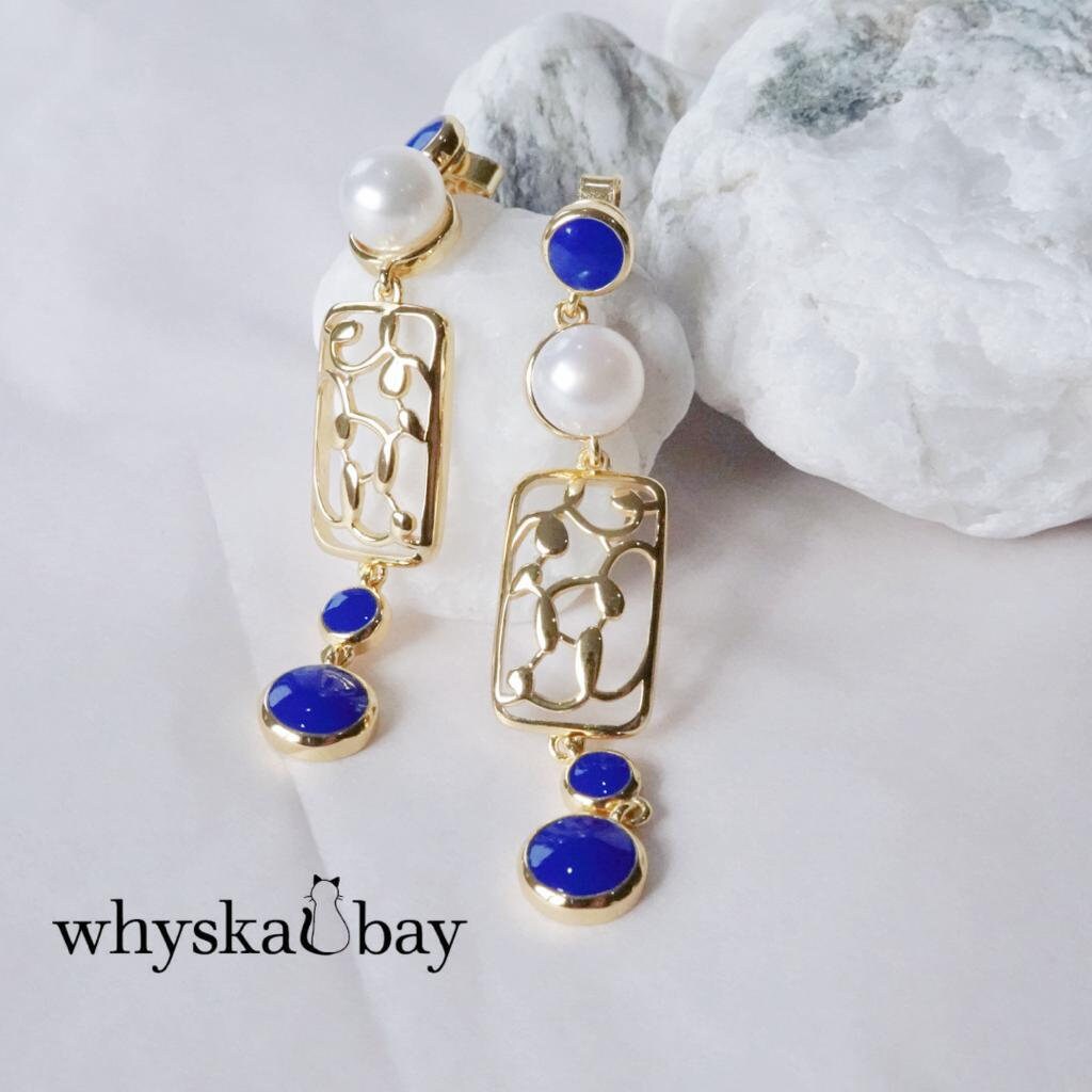 Paris Blue: Paris Window Earring • French Window Inspired Gold Earrings