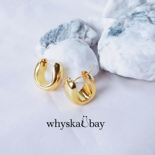 Chunky Hoop Huggies Earrings - 24K Gold Plated