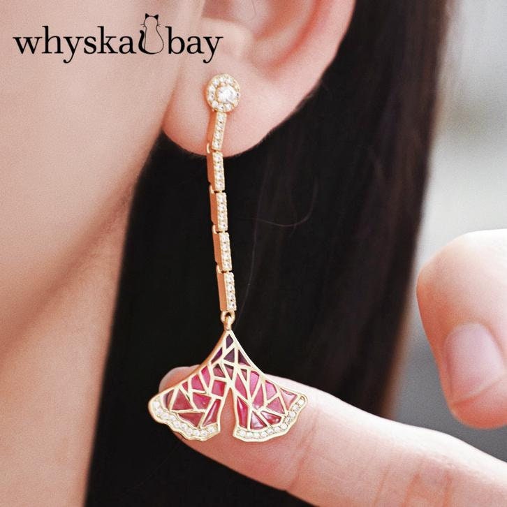 Pink Wave: Whale Tail Diamond Enamel Earrings