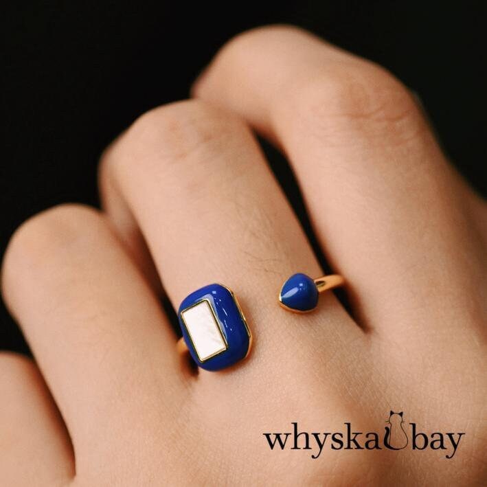 Sky Line: Pearl Blue Enamel Rings