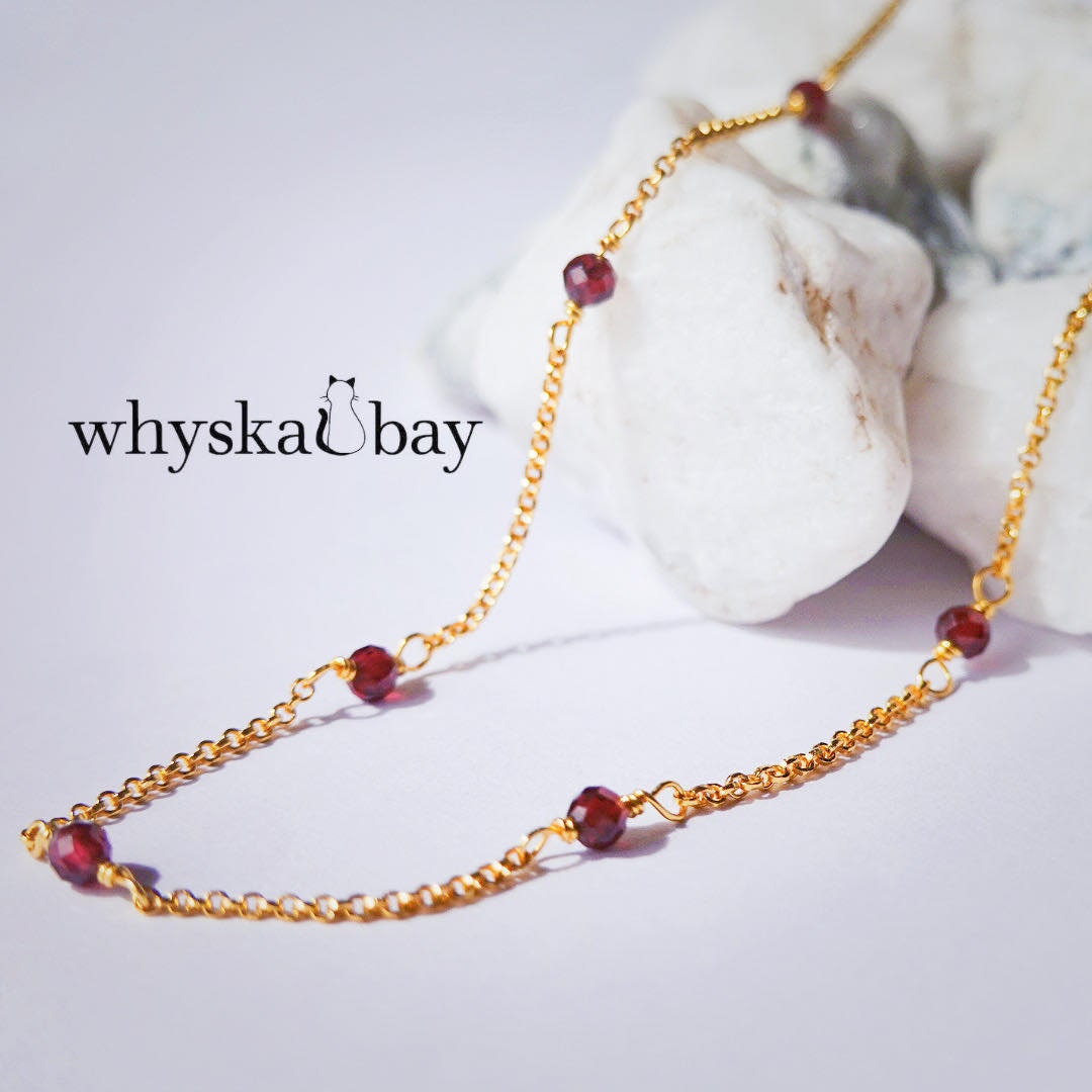 Garnet Bead Minimalist Necklaces: Red Garnet January Birthstone