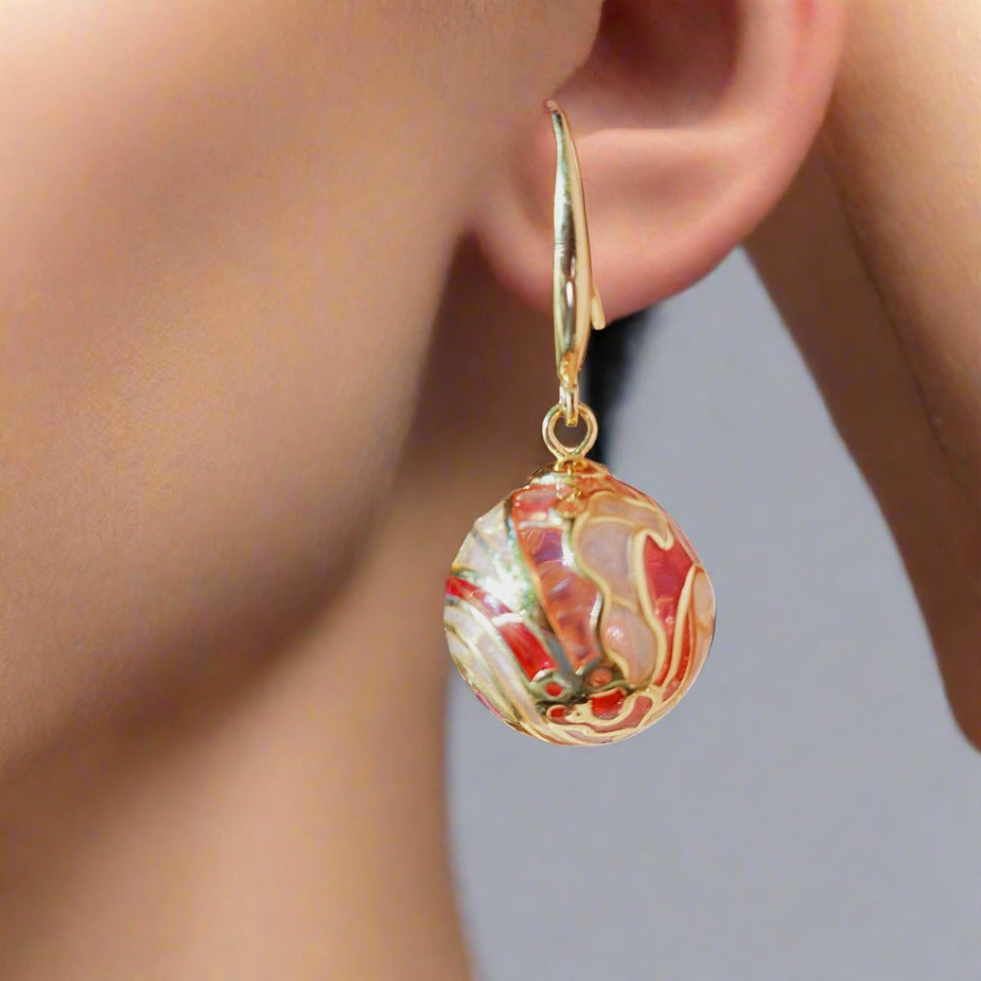 Sunrise Inferno: Red Ball Enamel Earrings