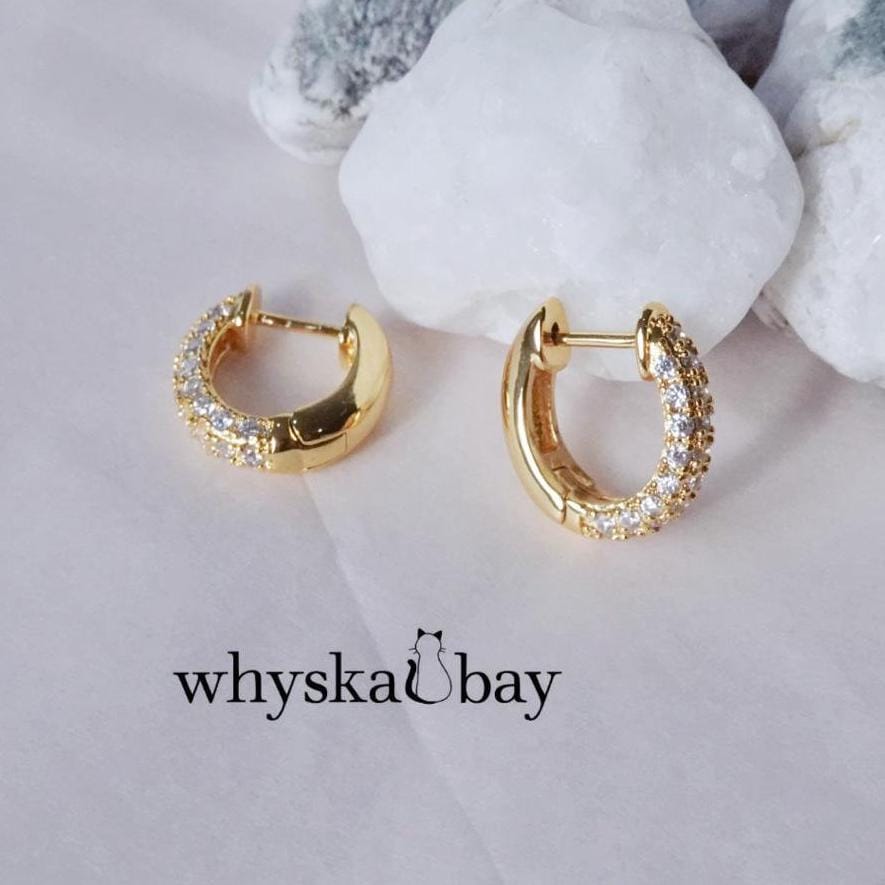 Diamond Gold Huggies Hoop Earrings