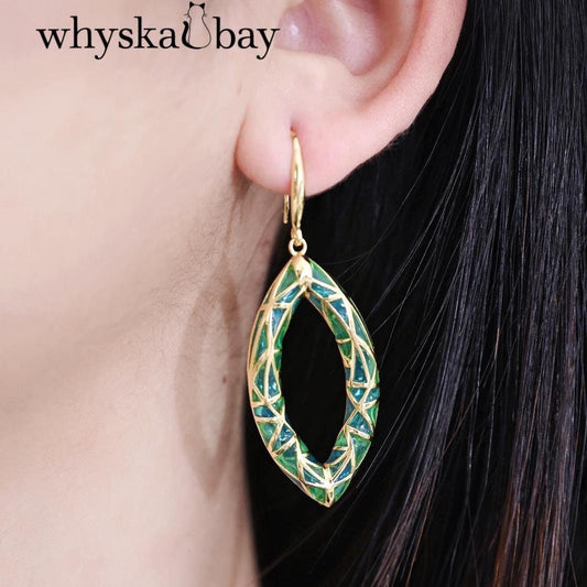 Verde Glint: Green Hoop Horse Eye Enamel Earring