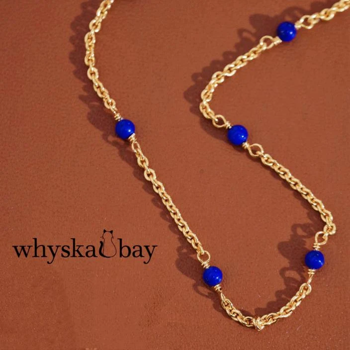 Elegant Lapis Lazuli Bead Necklace: Minimalist Gemstone Jewelry for Her