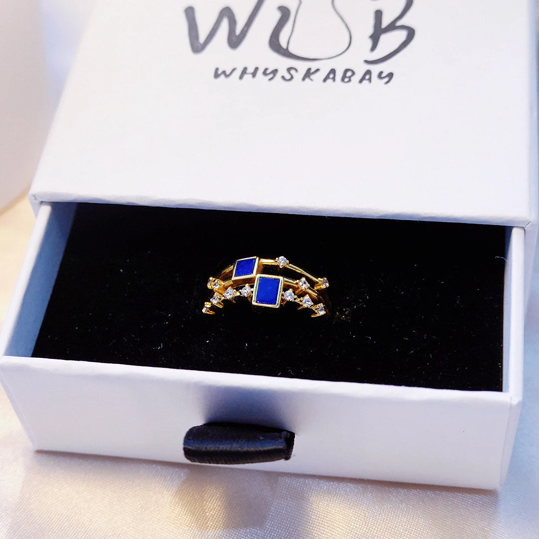 Lapis Lazuli & Diamond Rings: Adjustable Blue Gold September Birthstone Gift