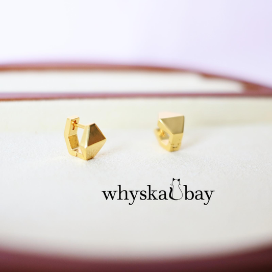 Elegant Hexagon Huggie Earrings: 24K Gold Filled Simplicity by Whyskabay