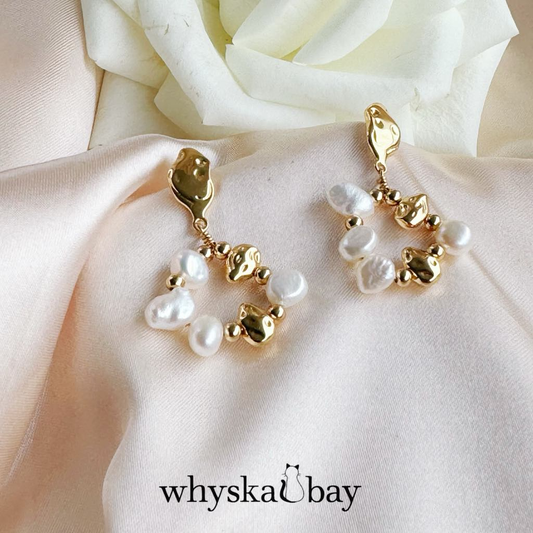 Elegant Baroque Pearl Drop Earrings: 18K Gold Perfection