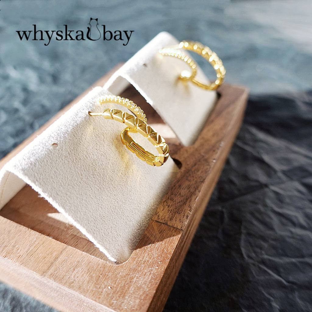 Vintage Double Line Gold Earrings with Diamonds: 24K Thick Gold Plated Elegance