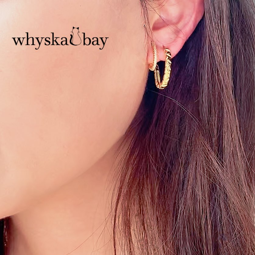 Vintage Double Line Gold Earrings with Diamonds: 24K Thick Gold Plated Elegance