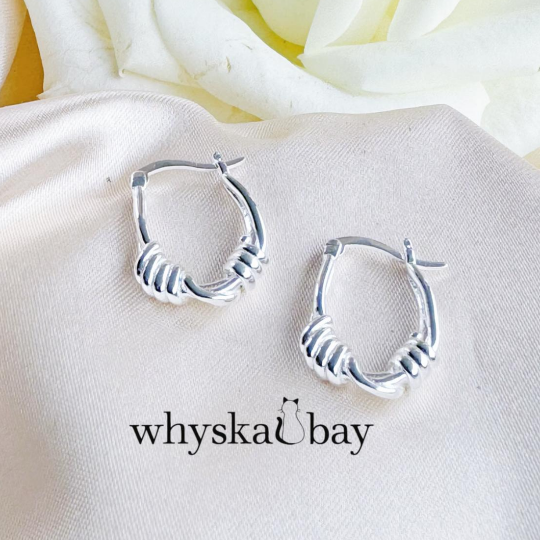 Mini Twist Silver Earrings: 18K White Gold Elegance