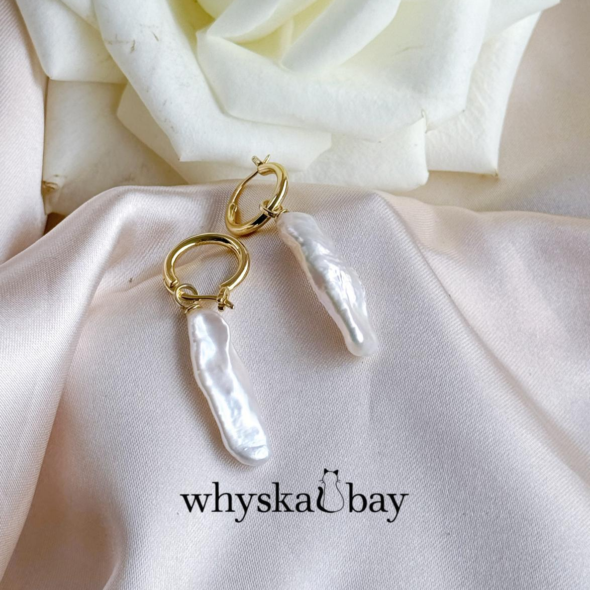 Long Drop Baroque Pearl Gold Earrings: Bridesmaid Gift