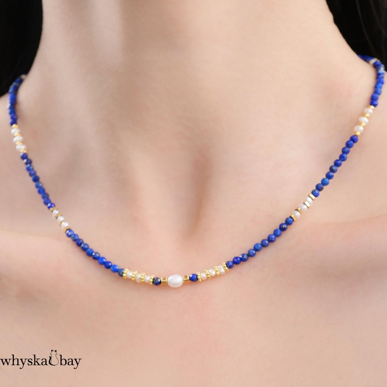 Lapis & Pearl Beaded Elegance Necklace: Handcrafted Gifts For Her