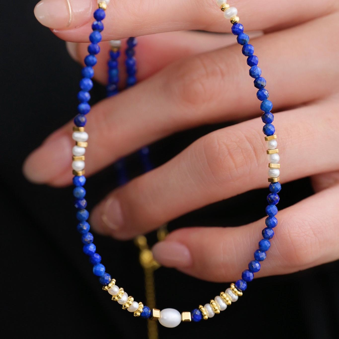 Lapis & Pearl Beaded Elegance Necklace: Handcrafted Gifts For Her