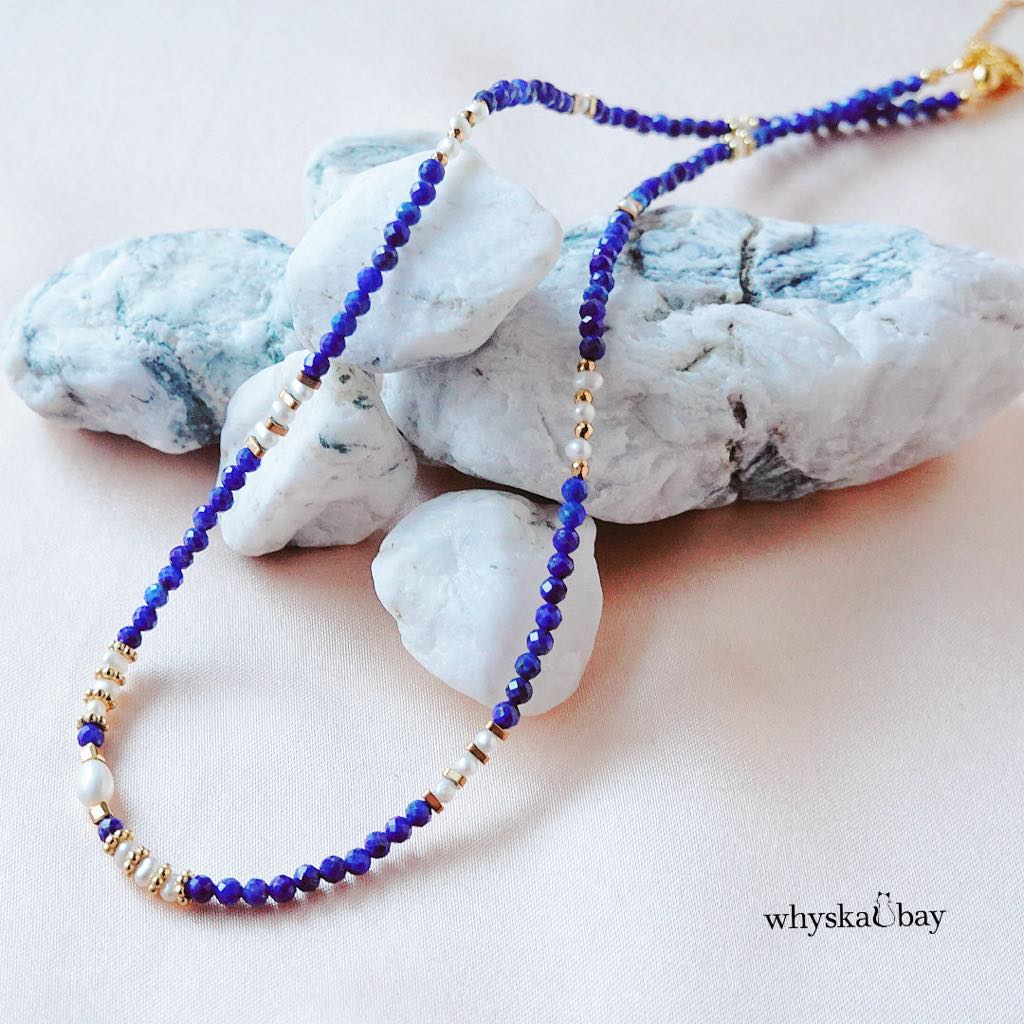 Lapis & Pearl Beaded Elegance Necklace: Handcrafted Gifts For Her